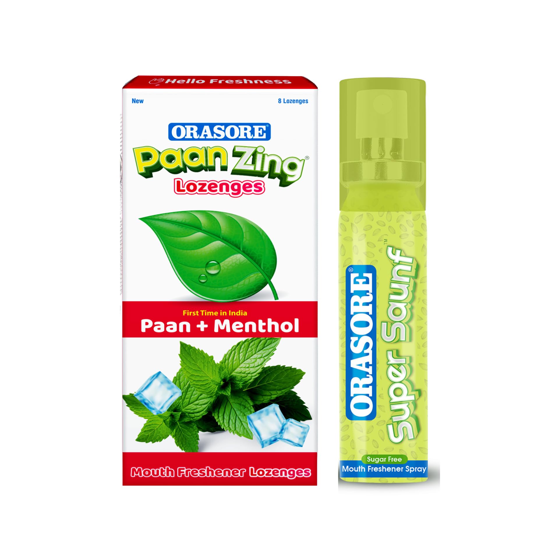 ORASORE Paan Zing 8 Lozenges (Paan + Menthol) with Super Saunf Spray 15g | Sugar Free Mouth Freshener Combo | Easy Carry Pack