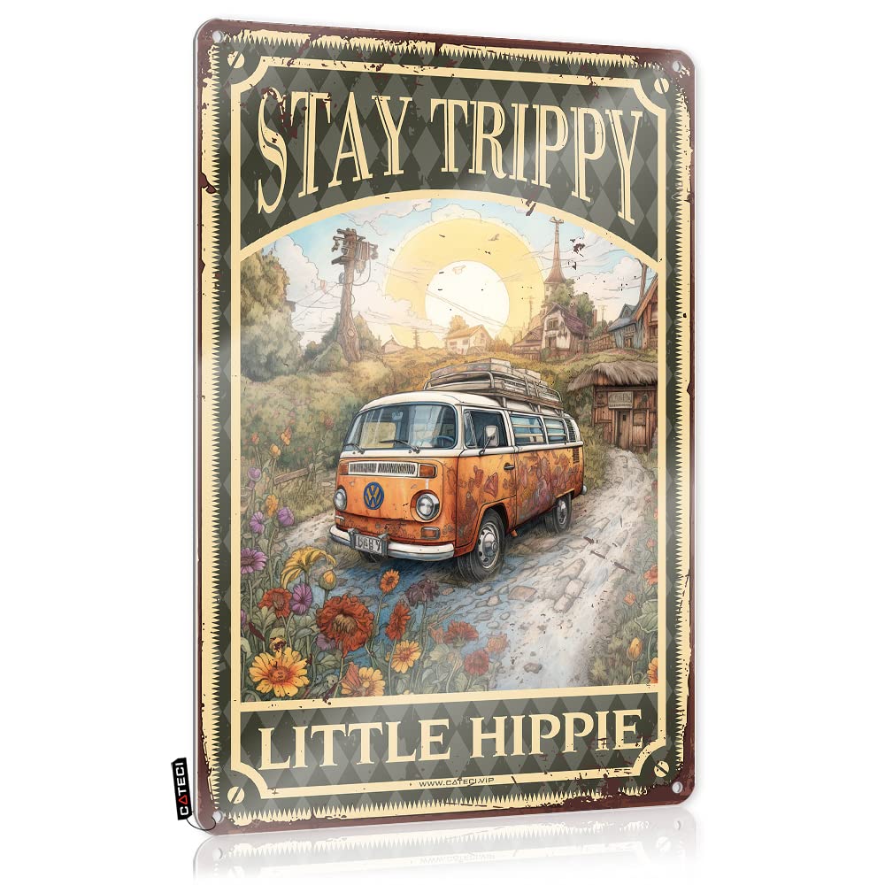 Bar Tin Signs Vintage Stay Trippy Little Hippie Tin Sign Zen Decorvintage Decor For Bedroomfunky Home Decorhome Office For Women Bar Metal Sign Decor Men Decor(30X40CM)