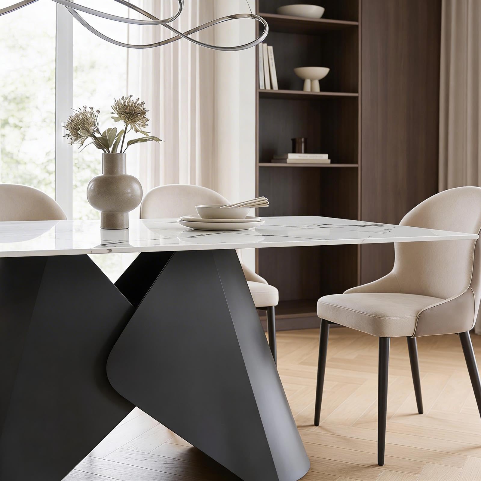 IDIMEX Table à manger Lazio, 180 x 90 cm, noir/blanc, design en céramique, aspect marbre, robuste et facile d'entretien, peut accueillir 6 à 8 personnes