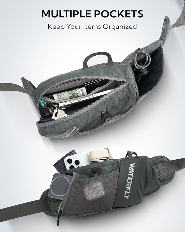 WATERFLY Fanny Pack Waist Bag: Hiking Water Bottle Holder with Strap Waist Pack for Women Men Hydration Hip Packs for Running Walking Traveling-Gray by WATERFLY - Image 5
