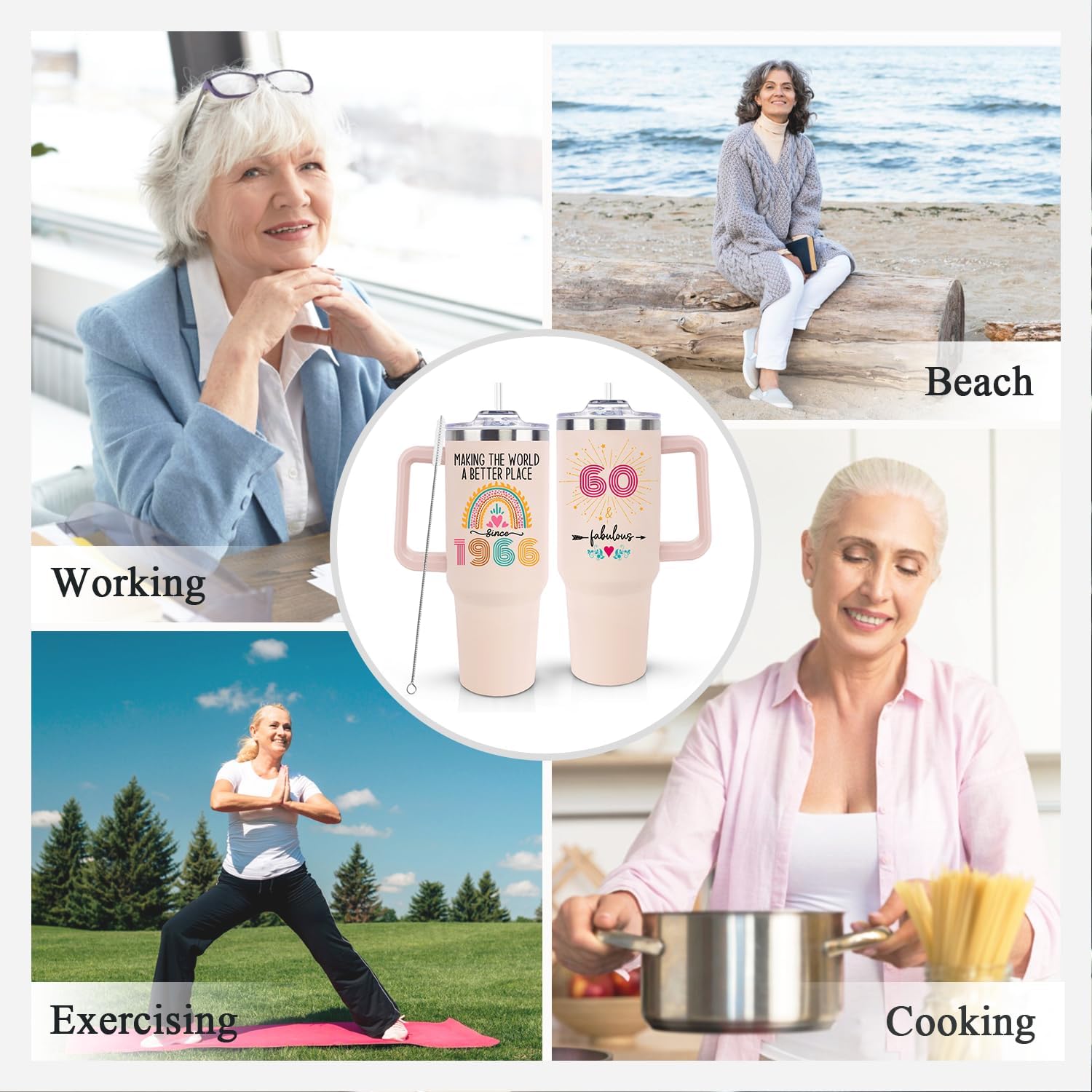 LHSCVUFASC 60th Birthday Gifts for Women Her, 1966 60th Birthday Decorations for Woman, Turning 60 Year Old Gifts For Women Mom Wife Grandma, 60 th Birthday Ideas, 40oz Tumbler Cup - Image 6