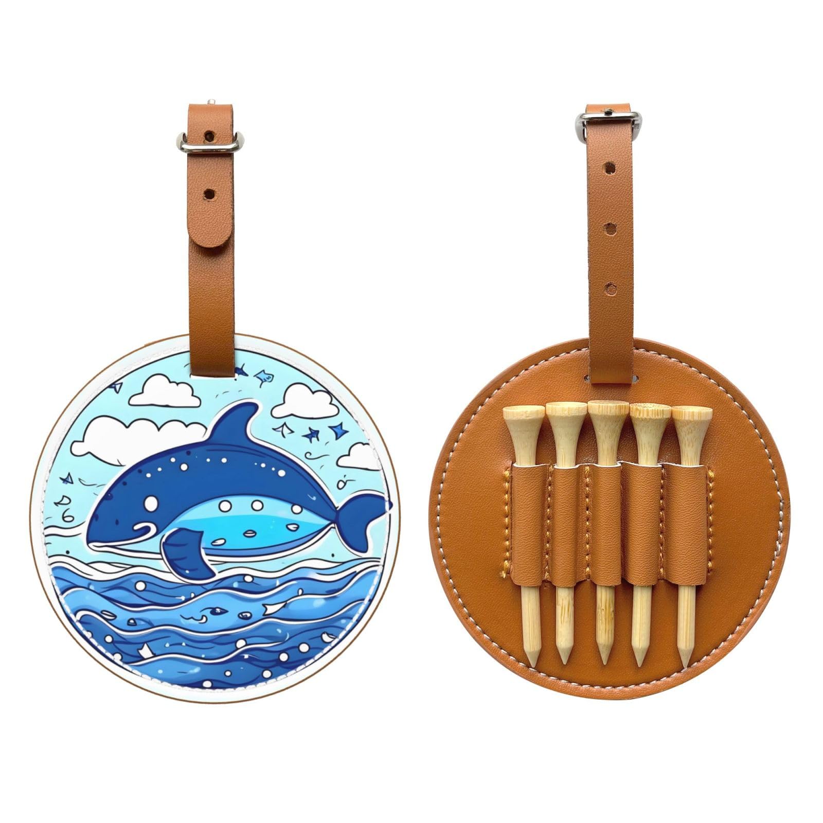 Small whale swimming Brown Printed golf tee storage bag - portable design, easy to organize tee