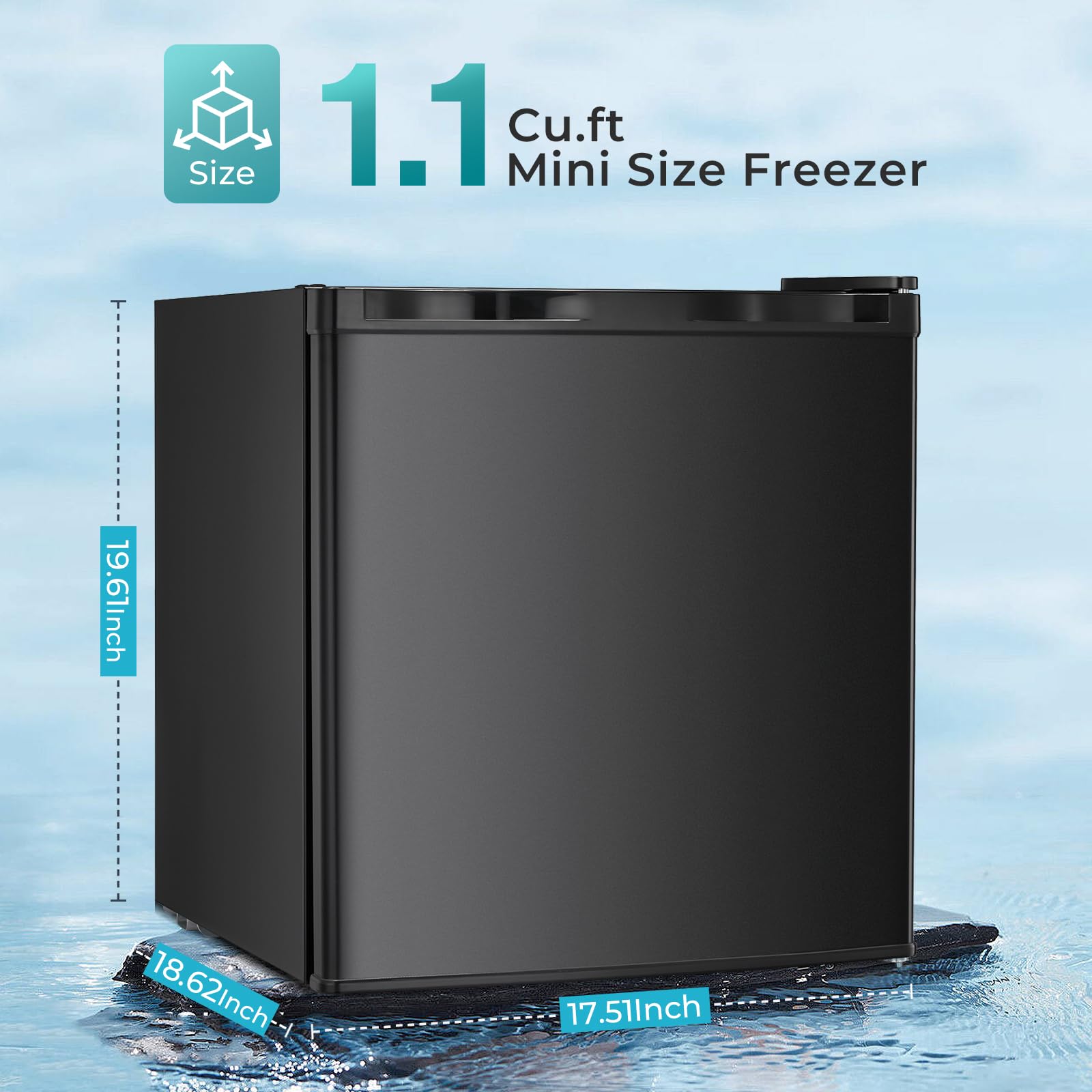 R.W.FLAME Mini Freezer 1.1 Cubic Feet, Small Freezer Reversible Single Door, Upright Freezer with Shelves, Adjustable Feet for Bedrooms/Dorms/Apartment/Office/Home (Black on Fridge.com