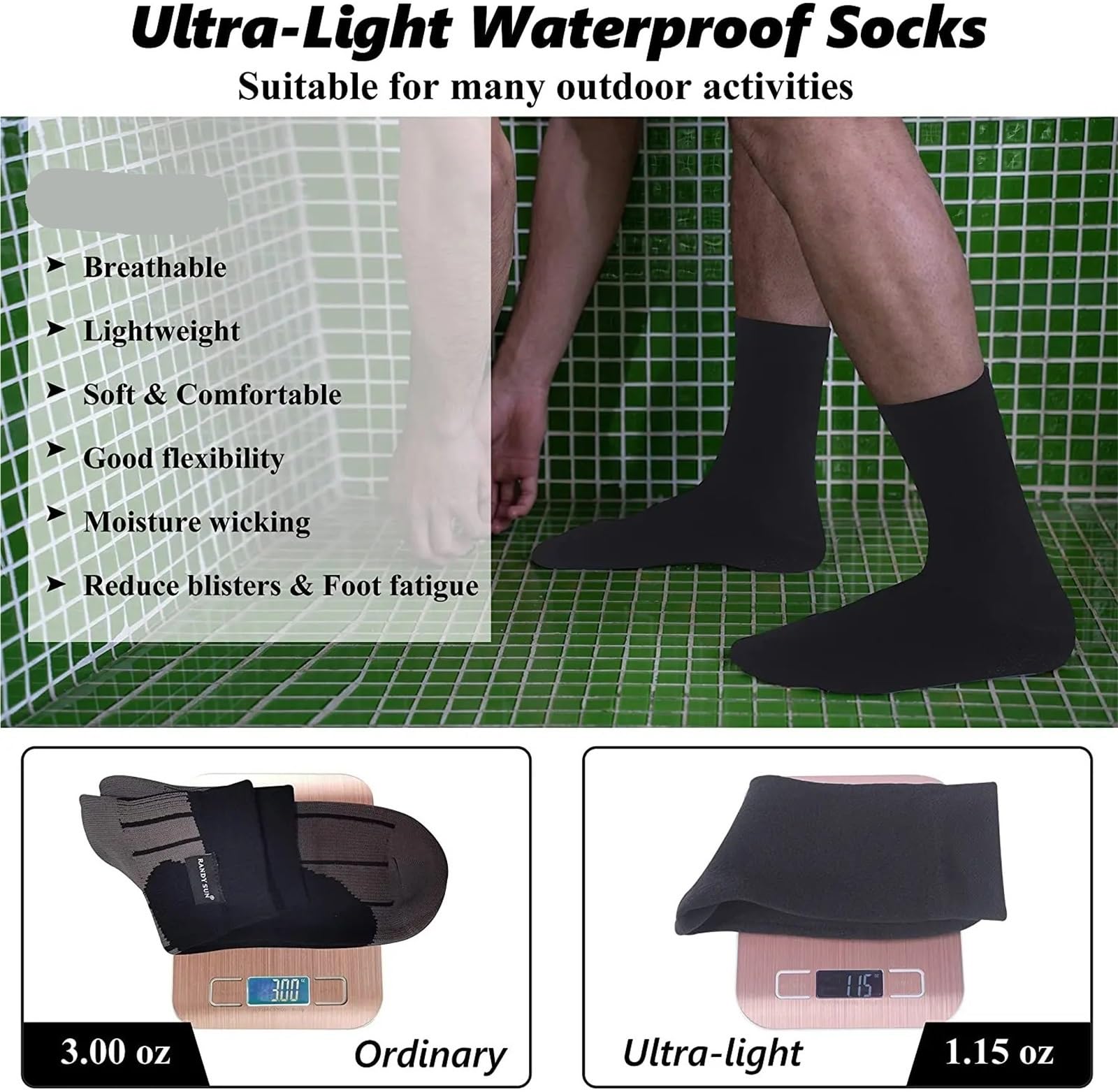 Wasserdichte Socken Wasserdichte Unisex-Socken, ultraleichte atmungsaktive Herrensocken for Sport, Fitness, Camping, Angeln, Rafting, Skifahren FüR Wie Laufen
