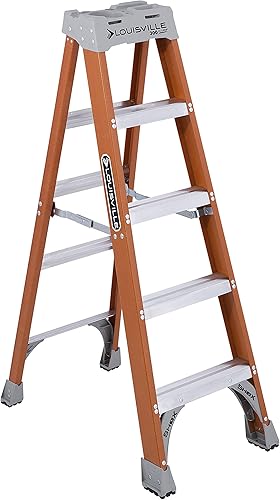 Miniatura 20 de Escalera de tijera Louisville de fibra de vidrio con capacidad de 300 libras, Anaranjado, FS1506