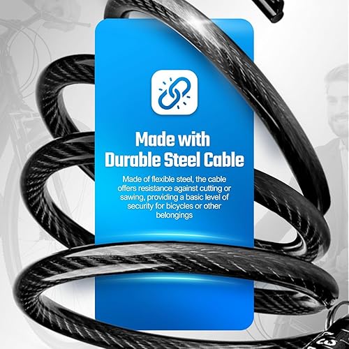 Miniatura 6 de Flexzion Cable de bloqueo de bicicleta de 4 pies, 516 pulgadas (0.315 in) de diámetro, cable de bloqueo de bicicleta de acero compacto y fácil de