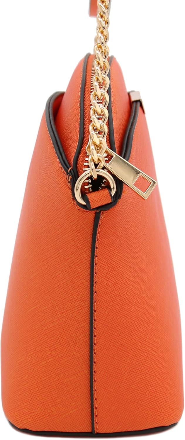 FashionPuzzle Saffiano Small Dome Crossbody bag with Chain Strap