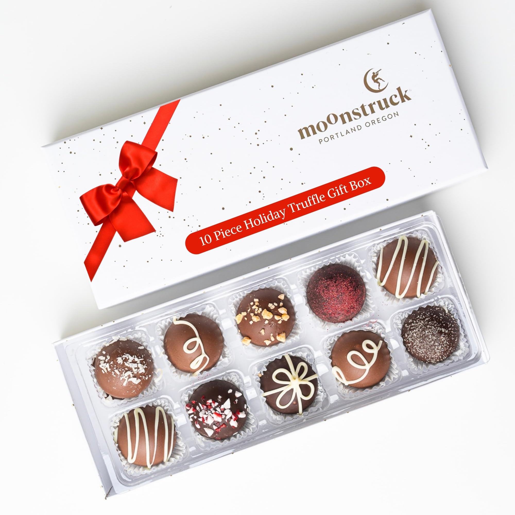 Chocolate 10-Piece Holiday Chocolate Truffle Gift Box and Stocking Stuffer - Assorted Flavors: Gingerbread, Pistachio, Vanilla Bean, Coconut Snowball, Butter Rum, Peppermint, Apple Pie, Blackberry