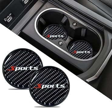 2PCS Car Cup Holder Coaster, Carbon Fiber Non-Slip Embedded Coasters, Universal 2.75 Inch Cup Holder Insert Coaster Pad, Sports Racing Durable Drink Mat, Car Interior Accessories for Women Men Black