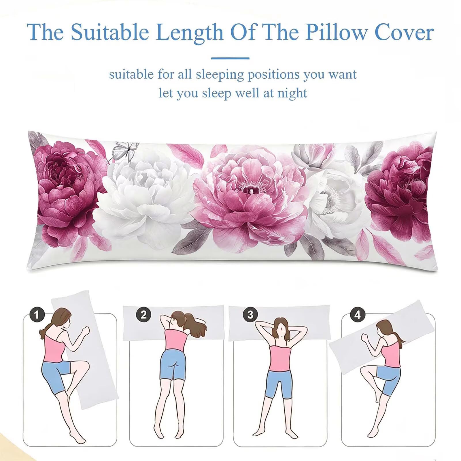 Rosa-18 Federe Cuscino Letto 50x150 cm, Grande Cuscini per Divano Velluto, | Doppia Faccia Stampa, Fiore-2 Fodera per Cuscino Decorativa, con Cerniera, Cuscino per Dormire Sul Fianco j-144
