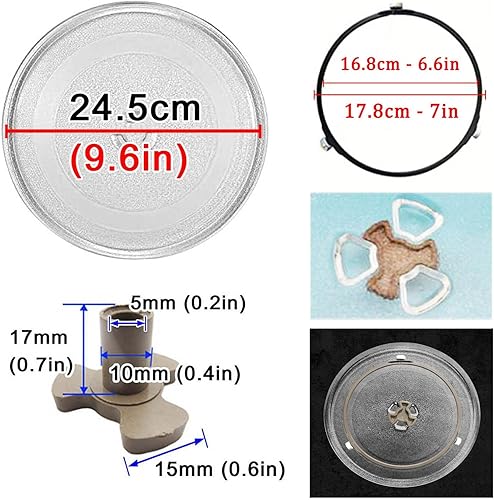 Miniatura 10 de Placa giratoria de vidrio transparente para microondas, placa de vidrio para microondas con acoplador y anillo giratorio de microondas, bandeja de