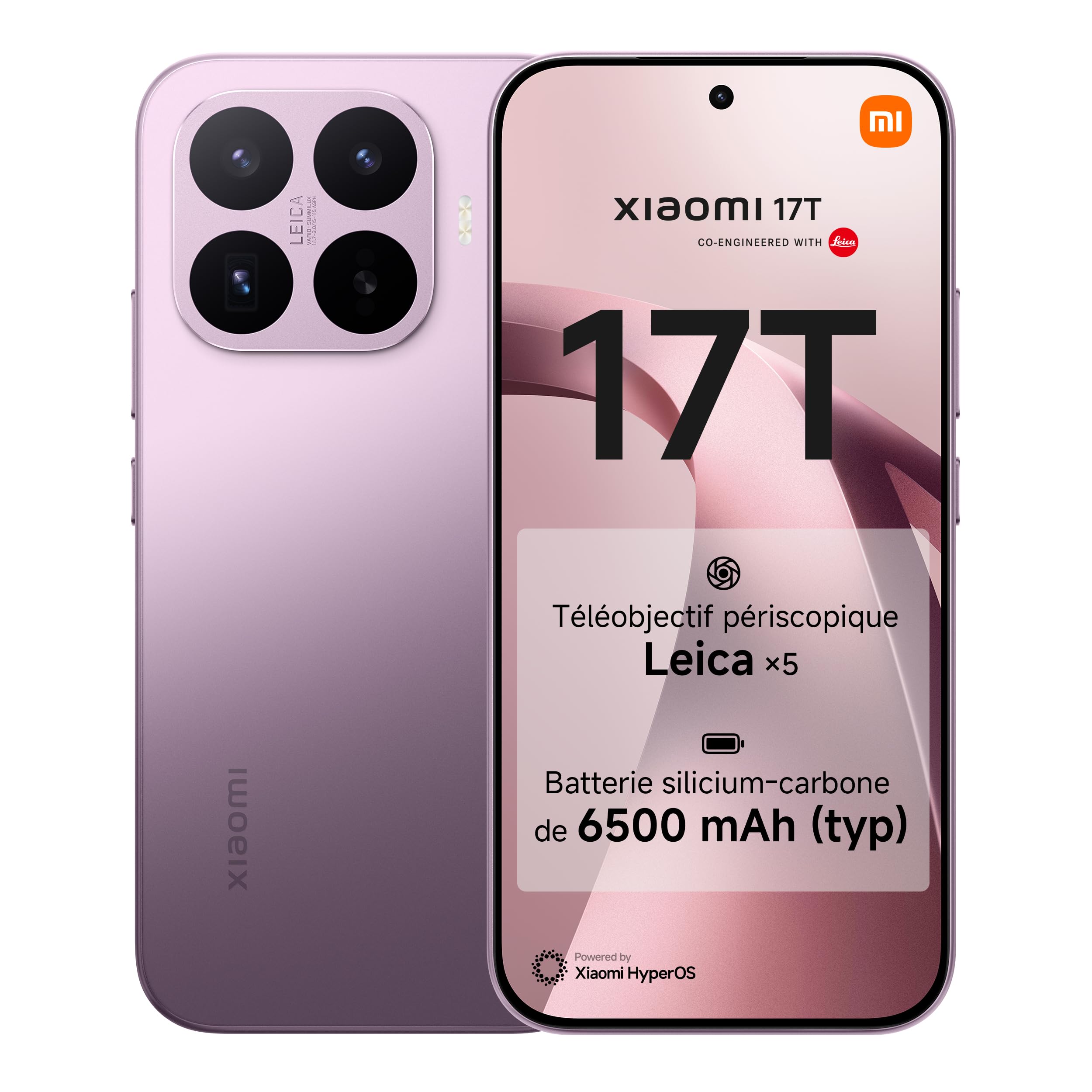 XIAOMI 17T, Smartphone 12+512 Go, écran Eye-Care 6,59" 120Hz, Batterie 6500mAh (typ), Téléobjectif Leica x5, HyperCharge 67W, MediaTek Dimensity 9500, Violet, 1 an de Garantie supplémentaire