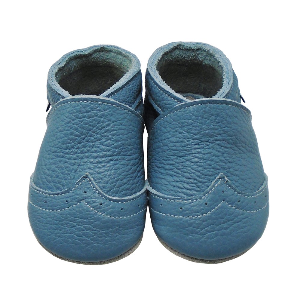 Mejale Baby Shoes Soft Sole Leather Crawling Moccasins Infant Toddler Crib Slippers(18-24 Months, Light Blue)