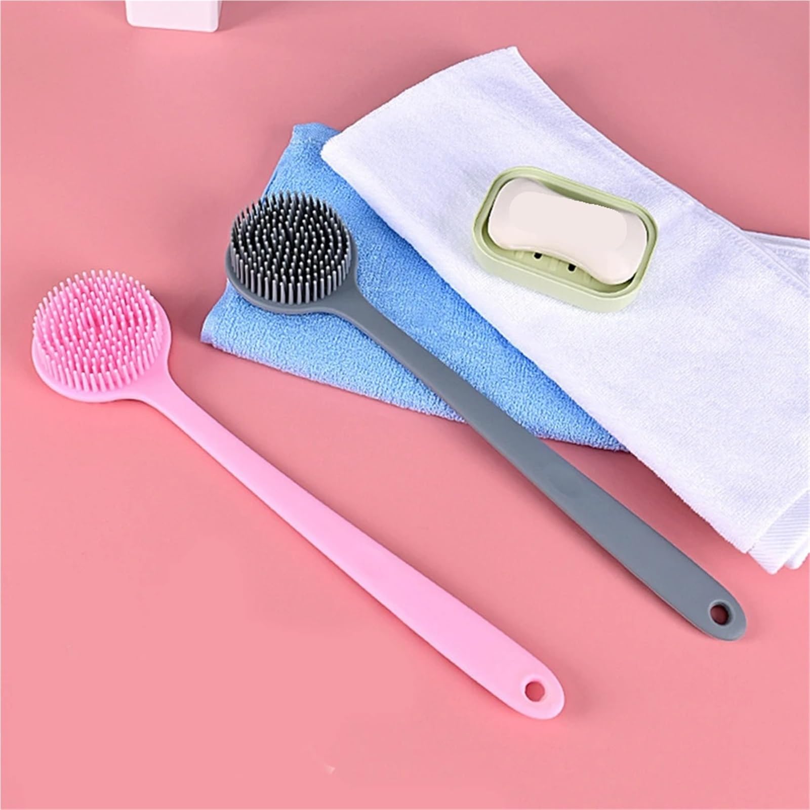 RüCkenbüRste 2Pcs Silikon Lange Griff Bad Pinsel Zurück Wäscher Weichen Borsten Körper Peeling Massage Pinsel Dusche Waschen Bad Lieferungen Zum Baden(Gray)