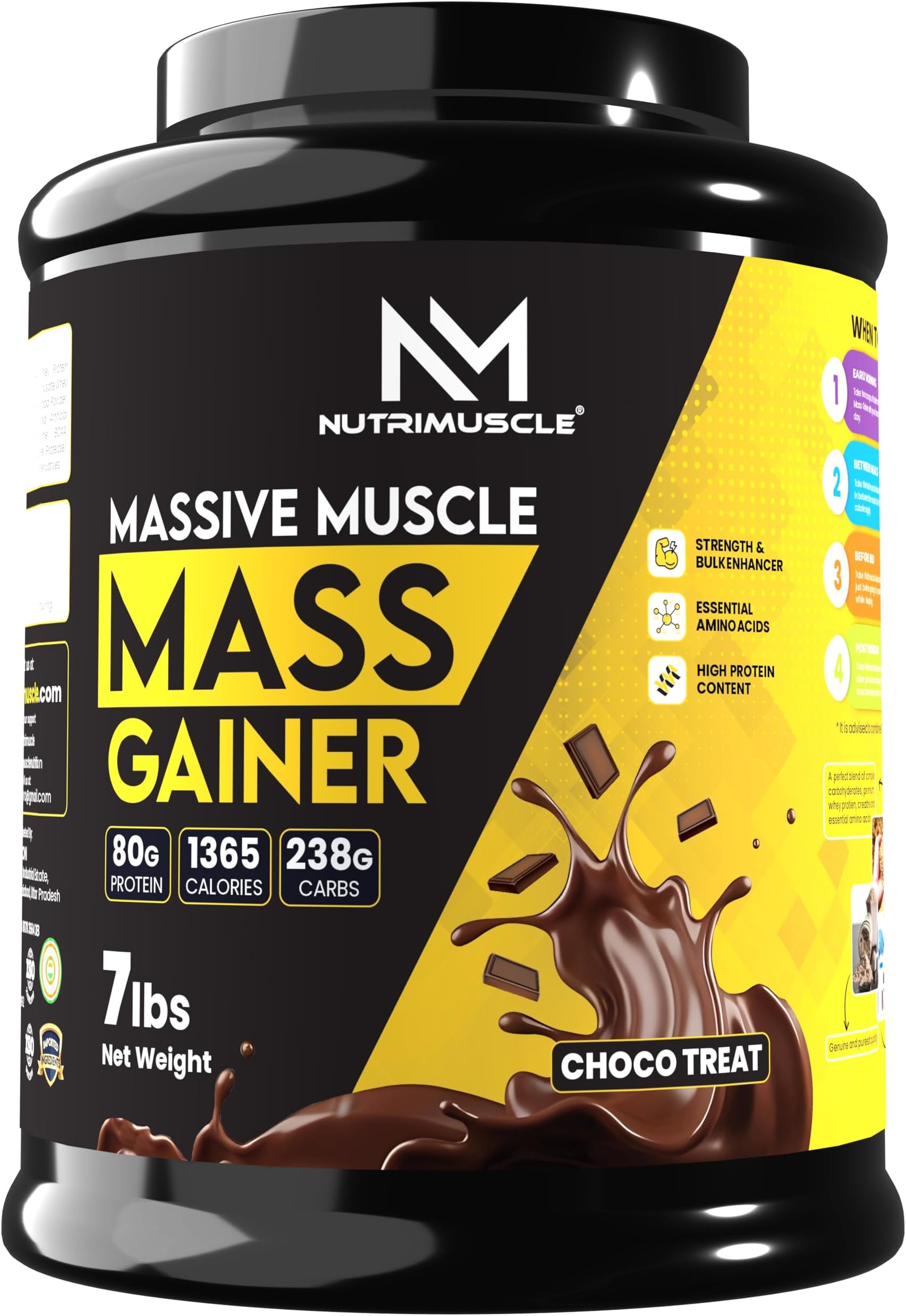NUTRIMUSCLEMASSIVE MUSCLE MASS GAINER - 7 LBS - 3.175 KGS - CHOCO TREAT FLAVOUR - FOR MUSCLE AND MASS GAIN - MADE IN INDIA