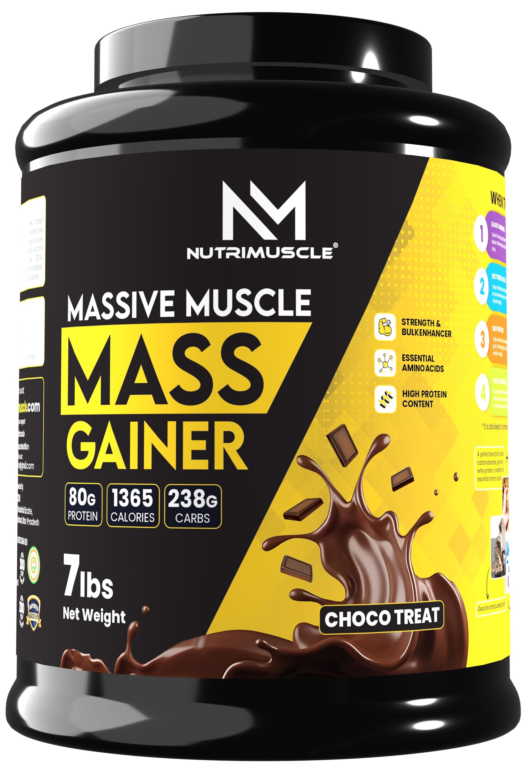 NUTRIMUSCLEMASSIVE MUSCLE MASS GAINER - 7 LBS - 3.175 KGS - CHOCO TREAT FLAVOUR - FOR MUSCLE AND MASS GAIN - MADE IN INDIA