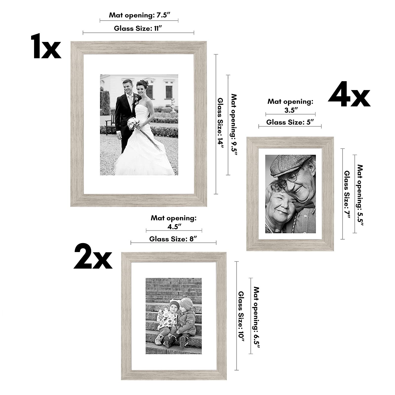 Americanflat Lot de 7 Cadres Photos - Cadre Photo Multiple avec Un 28x36 cm, Deux 20x25 cm et Quatre 13x18 cm - Décoration Murale et Collages avec Verre Résistant aux Chocs - Bois Flotté