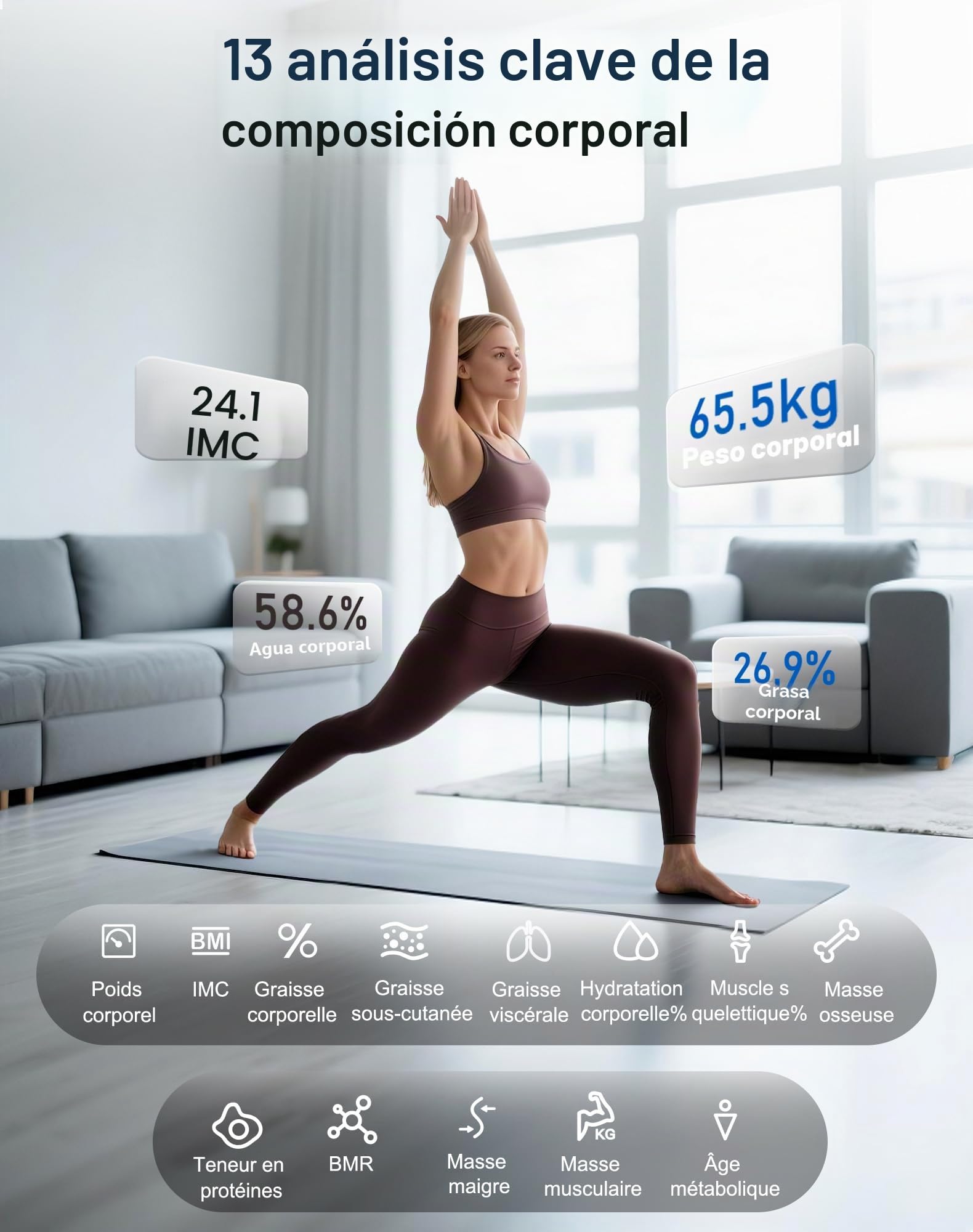 GE Báscula de Baño Inteligente IMC, Bluetooth Bascula Grasa Corporal y Muscular Smart 13 Analizador de Composición Corporal Alta Precisión 180 kg Black