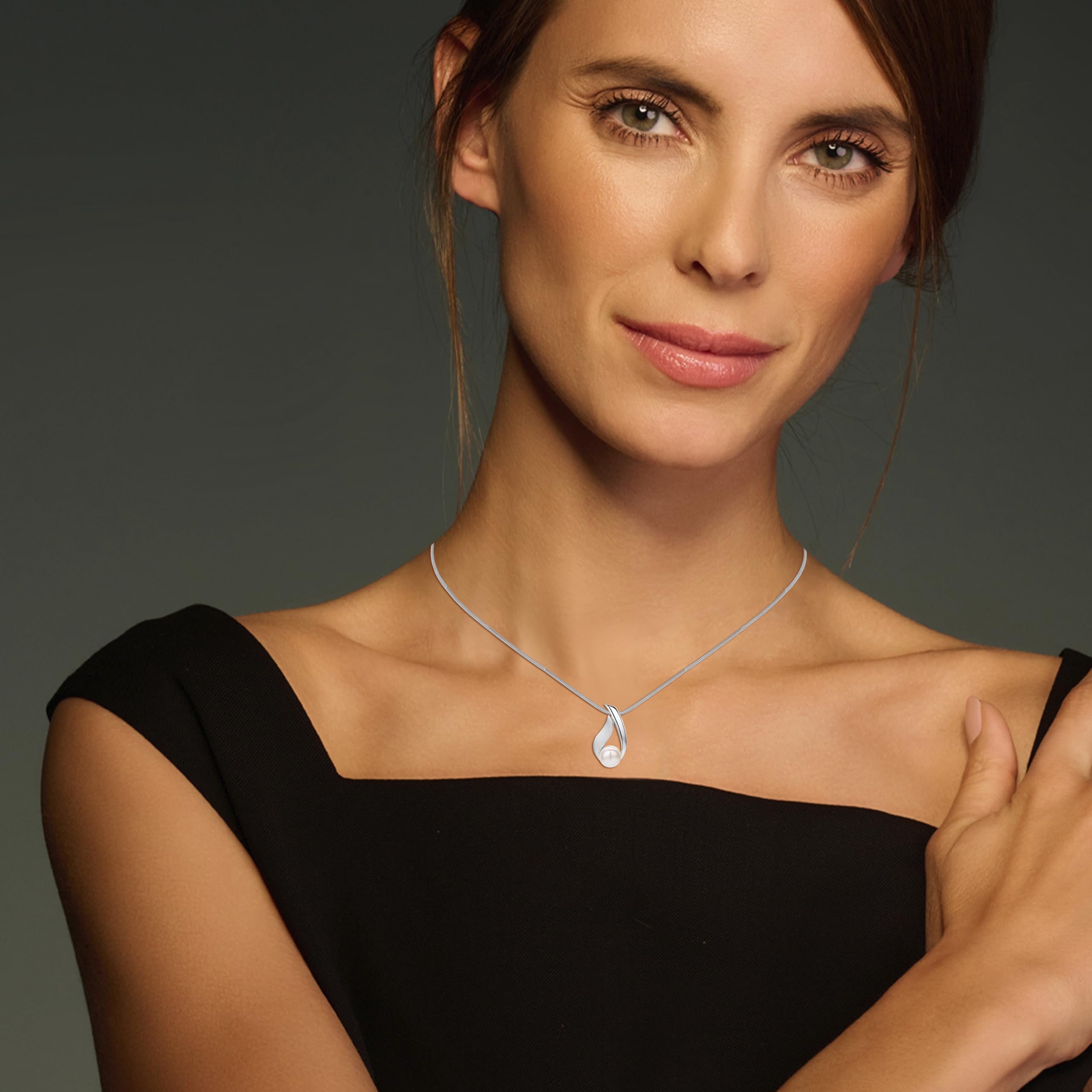 Miore Schmuck Damen, 925 Silber/Silber 18K Vergoldet, Perlenkette Damen, Silberkette mit Perlen Anhänger, Schlangenkette Silber 925 mit Weiße Süßwasserperle, Perlenschmuck in hochwertiger Schmuckbox