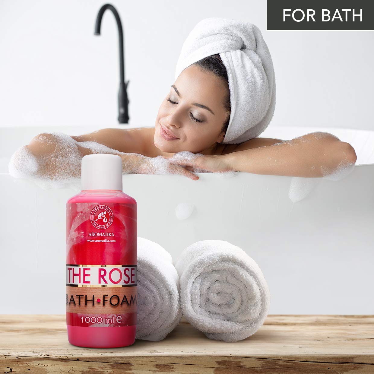 Espuma de Baño Rosa 1000ml - Cuidado del Cuerpo - Buen Sueño - Belleza - Baño - Cuidado del Cuerpo - Bienestar - Aromaterapia - Spa - Aroma de Rosa - Baños de Burbujas