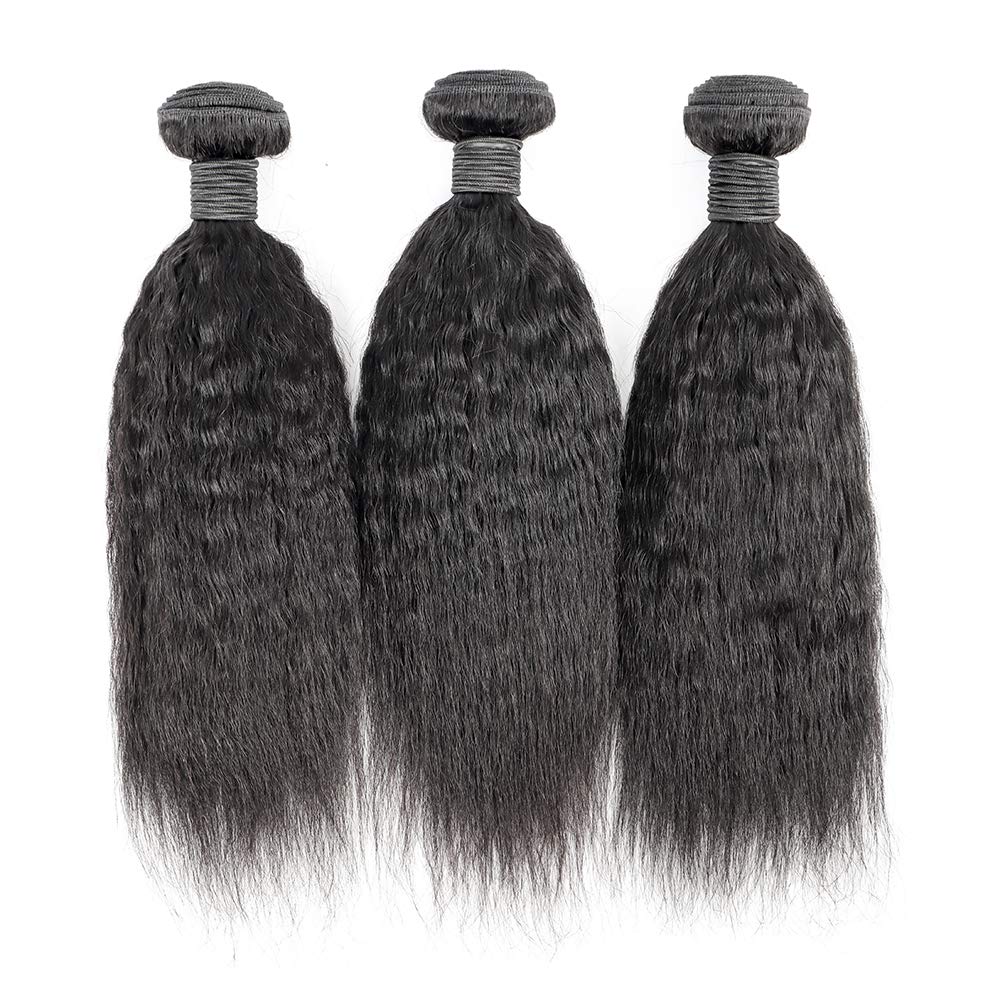 datanala Brazilian Virgin Kinky Straight Human Hair Bundles Yaki Straight Human Hair 1 Bundle Natural Black Color (12Inch, 1bundle)