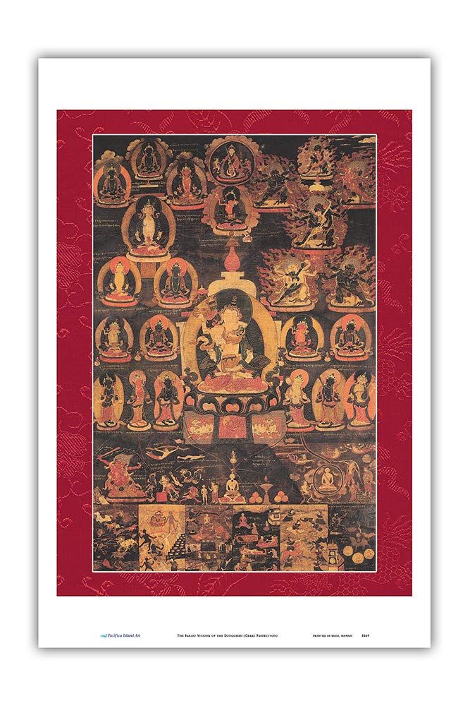 Pacifica Island Art - The Bardo Visions of The Dzogchen (Great Perfection) - Vintage Tibetan Thangka Buddhist Painting - Master Art Print - 12in x 18in