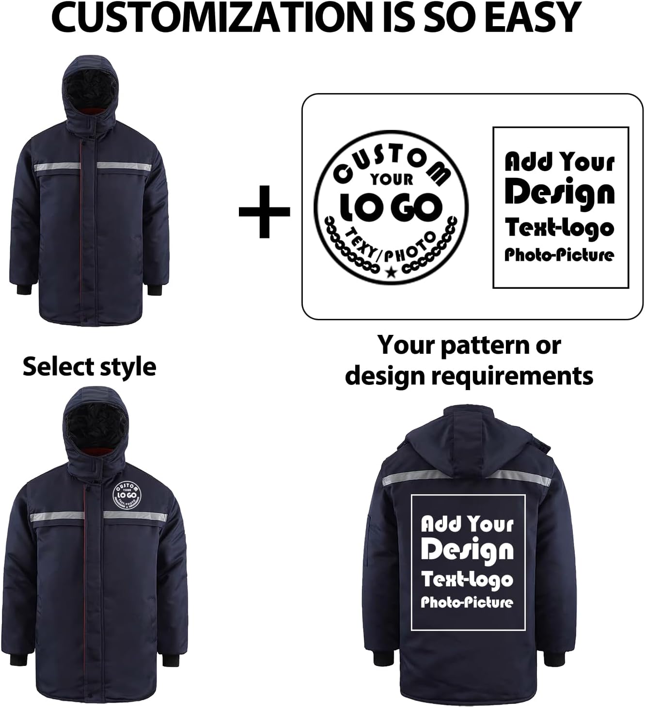 Personalised Tundra Jacket Cold Store Jackets Men Women Winter Quilted Work Coat with Detachable Hood Custom Hi Vis Workwear