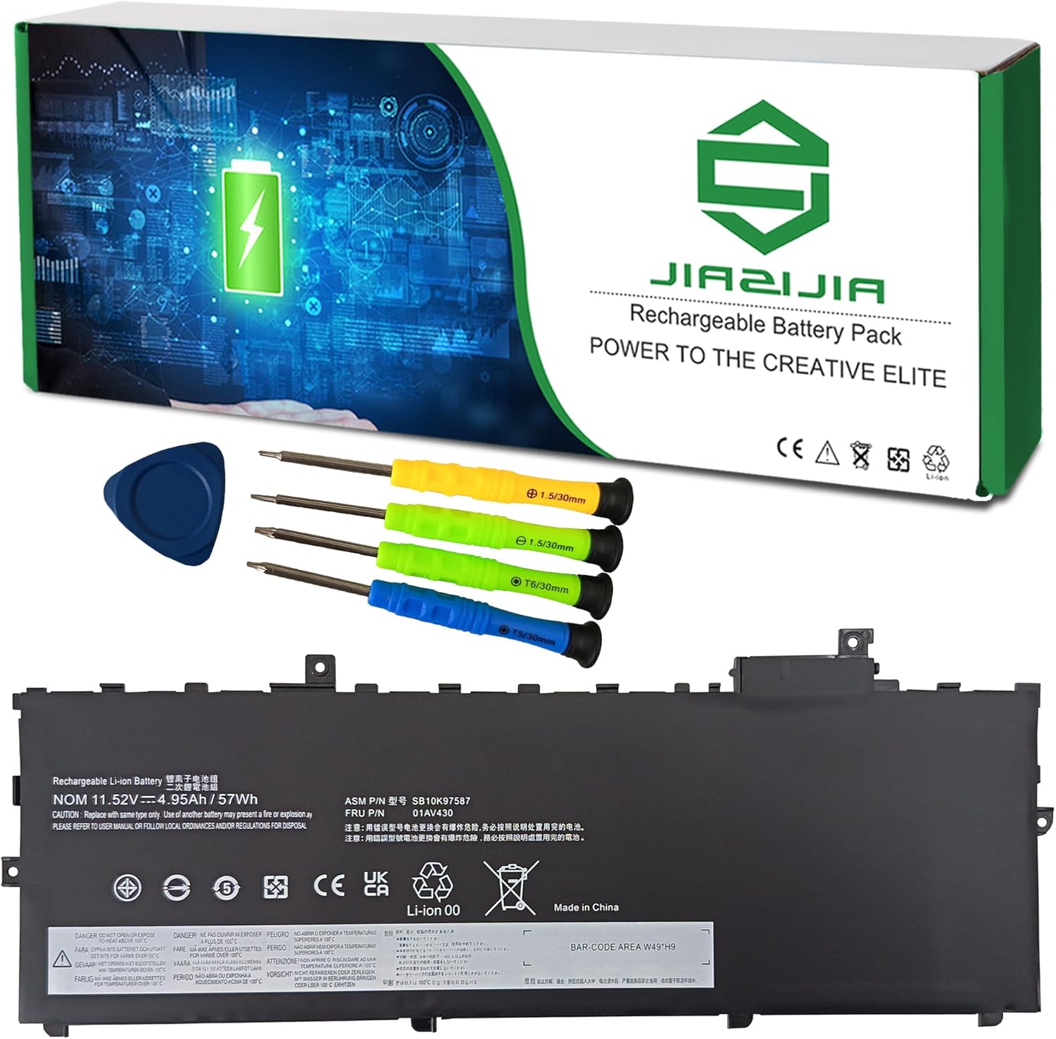 01AV430 Laptop Battery Replacement for Lenovo ThinkPad X1 Carbon 5th Gen 2017 6th Gen 2018 Series SB10K97587 01AV431 SB10K97588 01AV494 SB10K97586 01AV429 SB10K97586 11.52V 57Wh 4950mAh