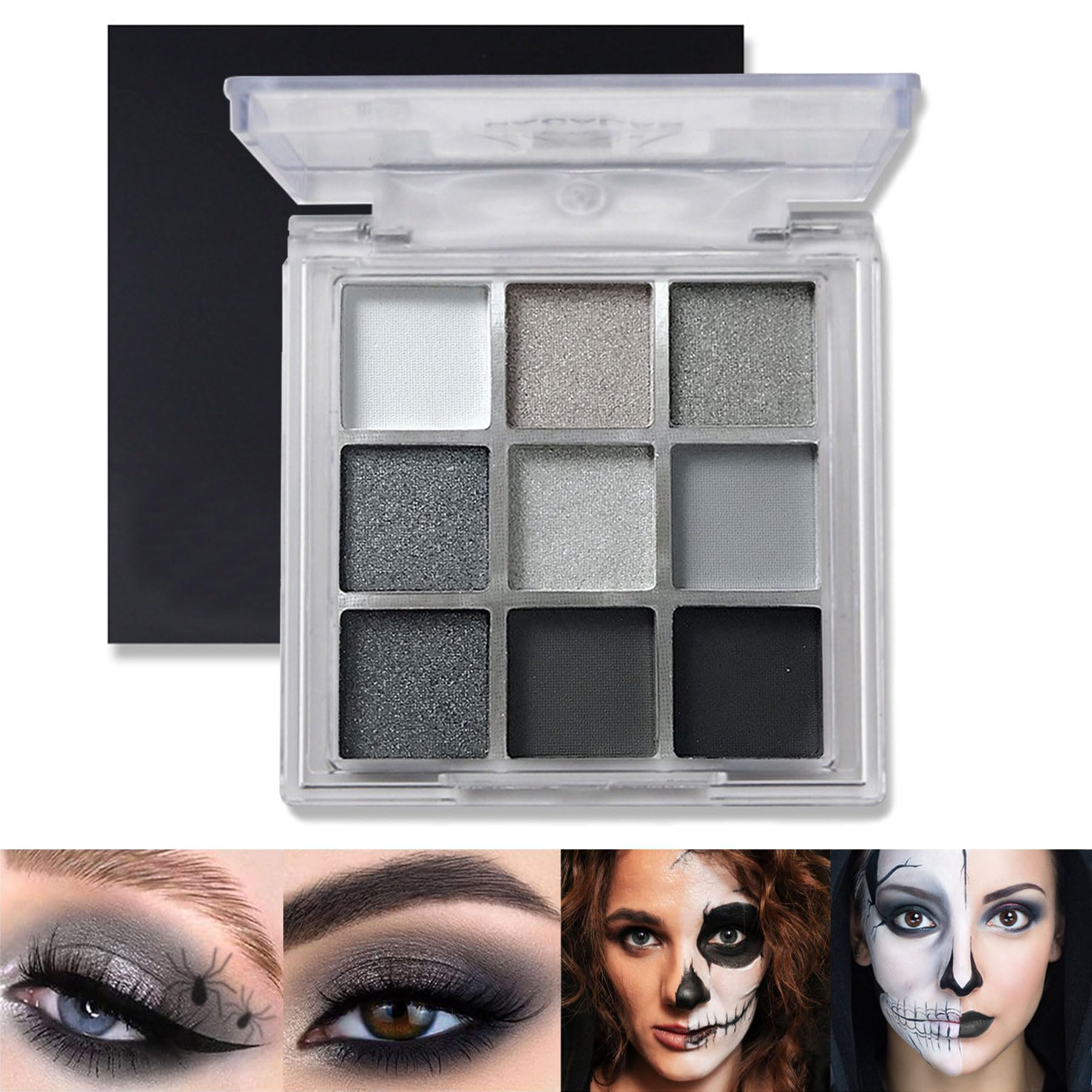 Black Grey Silver Smokey Eyeshadow Palette, 9 Colors Cool Toned Matte Glitter Eyeshadow Palette Longlasting Waterproof Smoky Eye Shadow for Girls and Women (Set 1, Black Grey Silver)