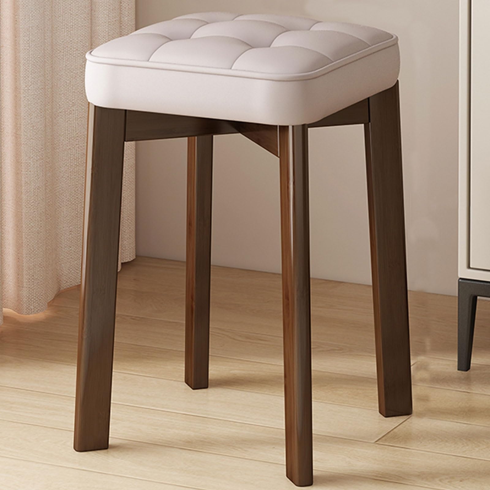 Tabouret de coiffeuse carré en bois de maquillage rembourré beige