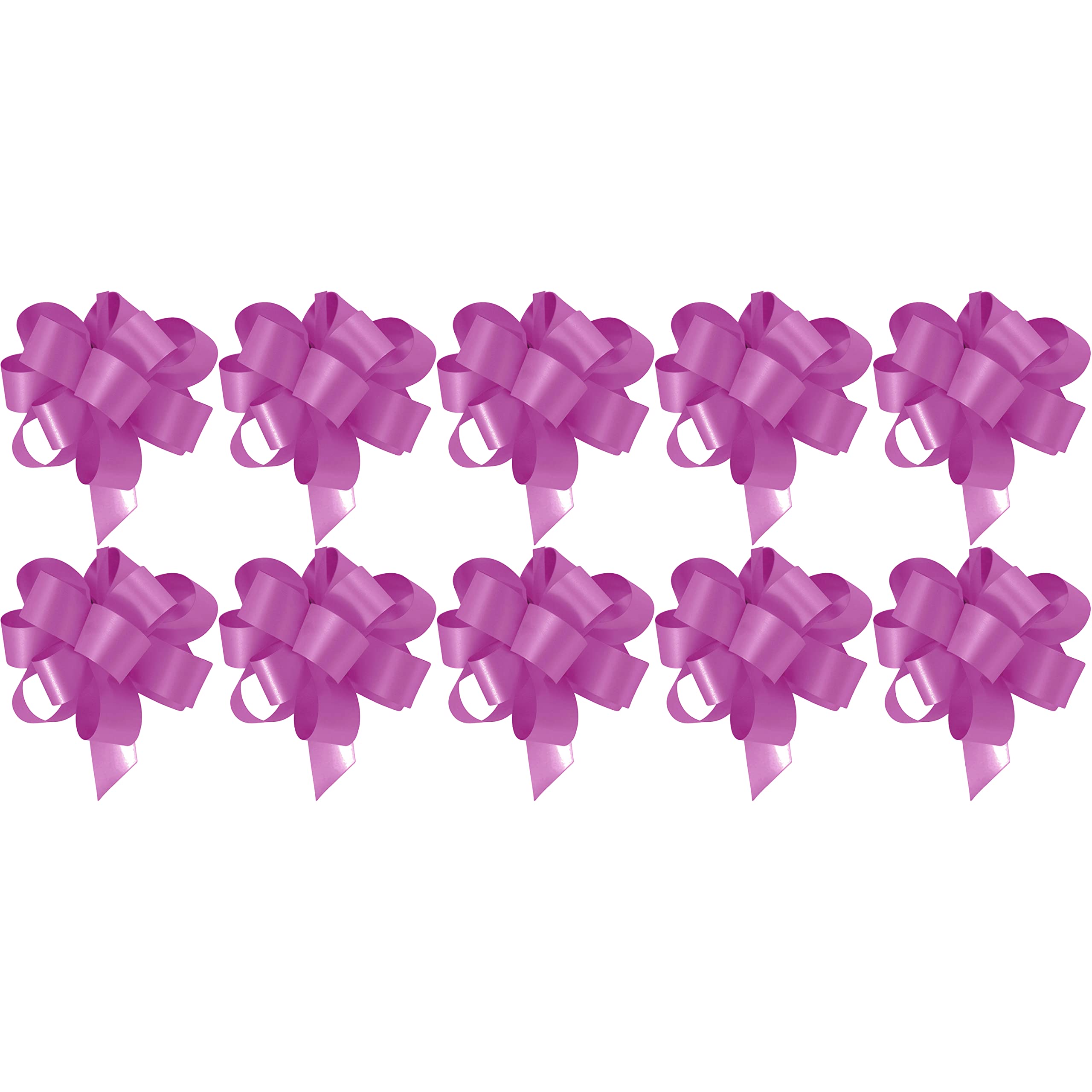 Fuchsia 5Cm Self Tie Pull Bow Ribbons Wrapping Bows – Festive Xmas Present Decorations - 10 Pack (Fuchsia)