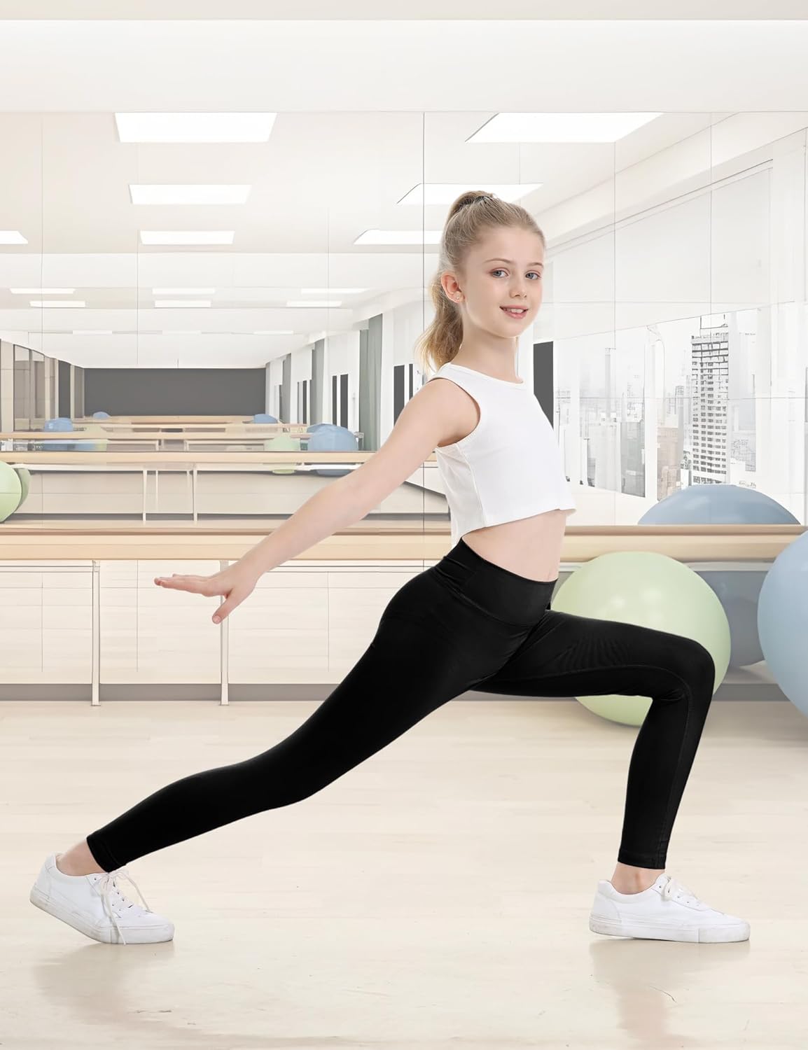 Girls Athletic Leggings Kids Lounge Workout Yoga Pants Solid Color High Waist Dance Running Active Tight for Teen - Image 3