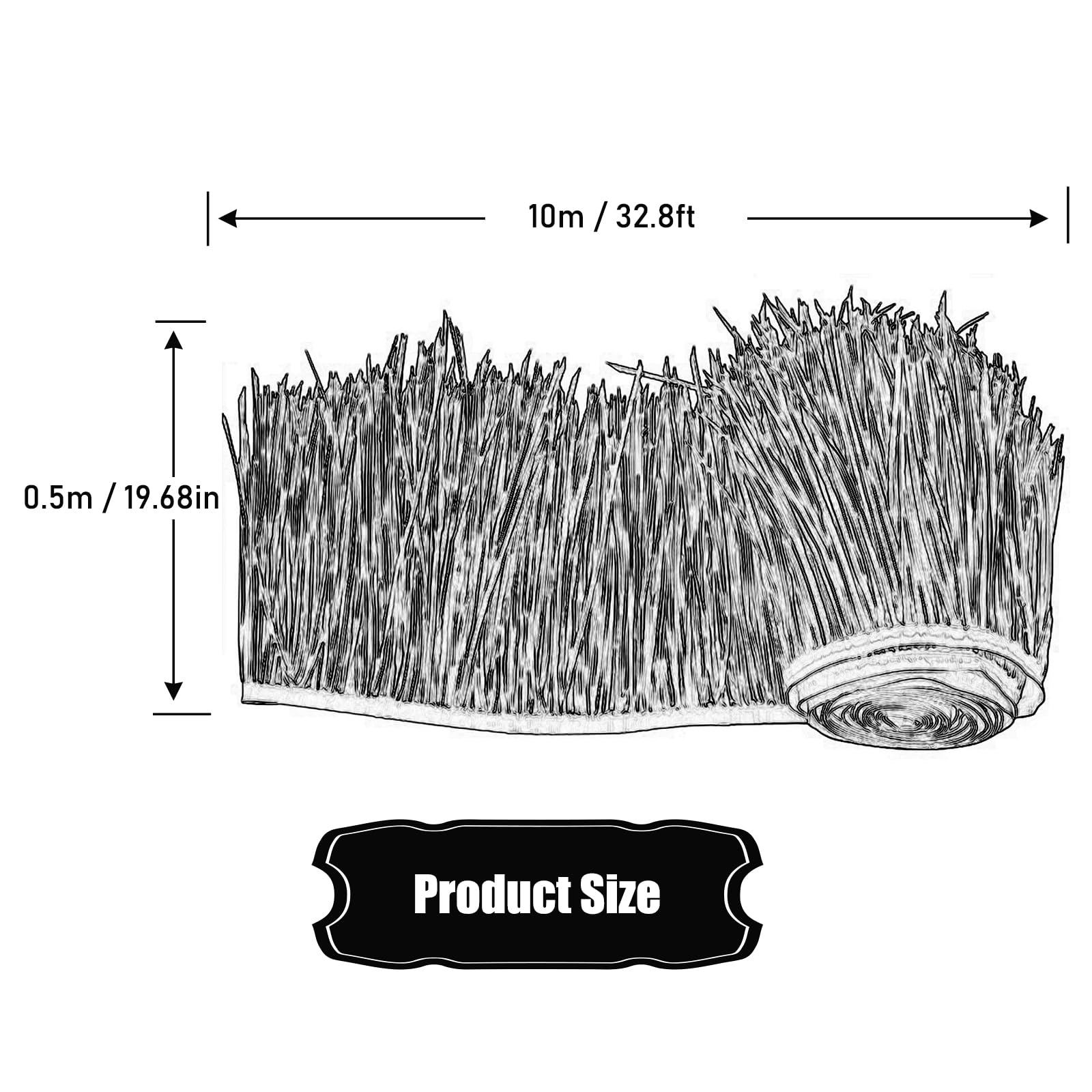 Toit De Chaume Tuile Palmier Coureur Rouleau Plastique Paille en PE Toiture Décorative Couvre-Paille pour Les Bars Tiki, Jardins, Patios, Gazebos, Murs De Maison(Size:0.5m* 10m (19.68in*32.8ft))