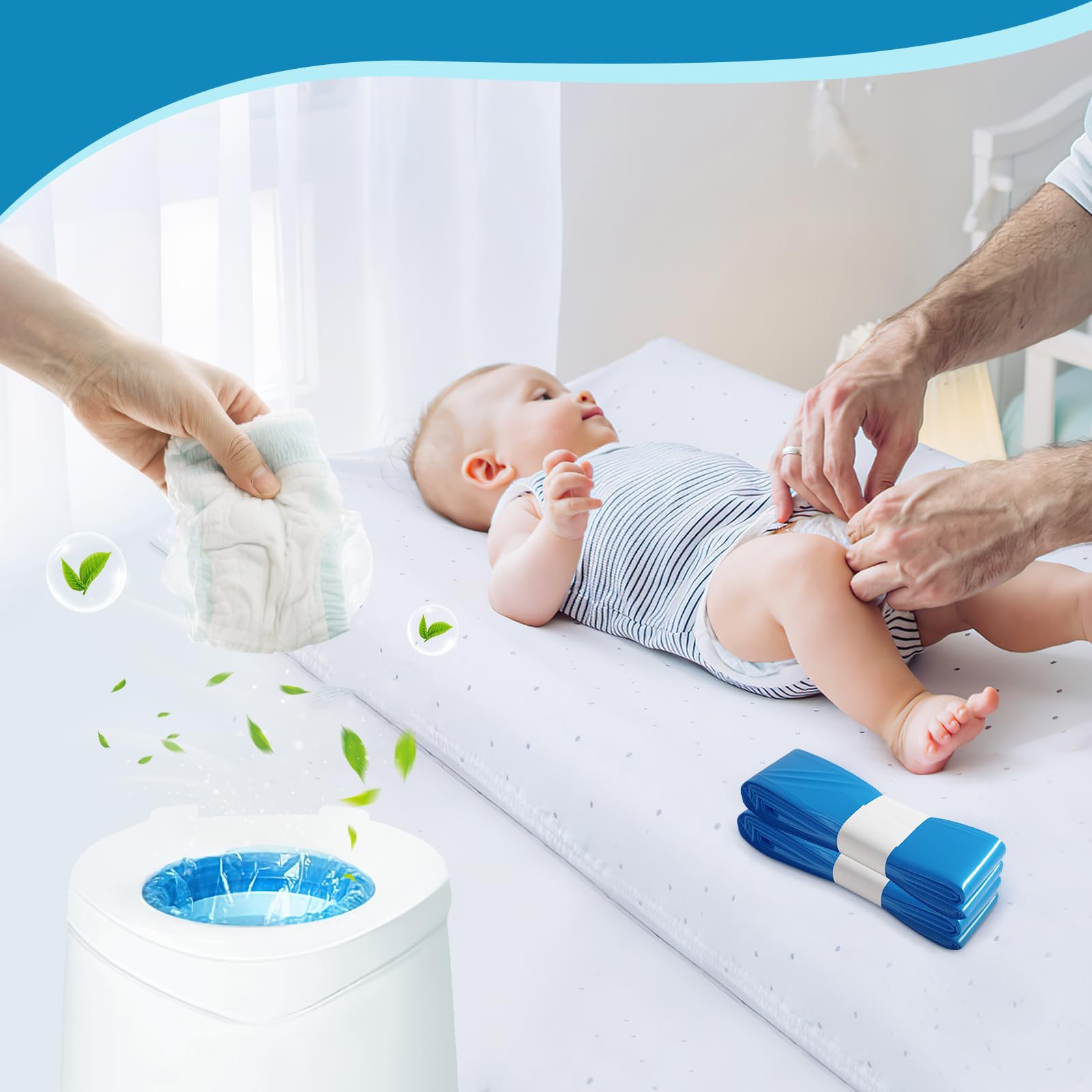 12 Recharge Poubelle A Couche Bebe, 4.5m Sac Poubelle Couche, Bloque Les Odeurs Avec 7 Couches Protectrices, Pour Tous Les Types De Recharges, Pour Litter Lockerii