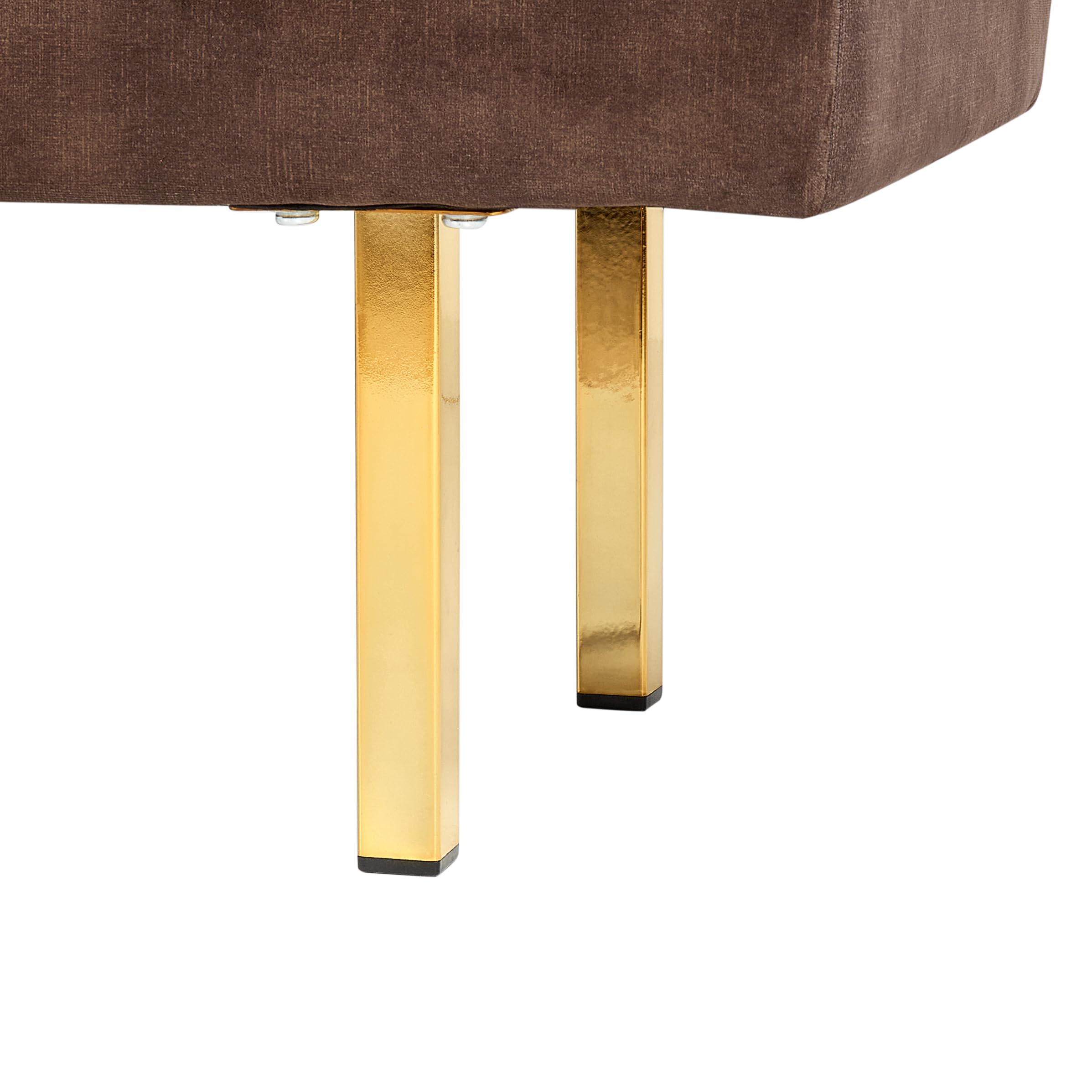 Beliani Banc en Velours Banquette de Lit Rembourré Glam Pouf Pieds en Métal Doré Marron Roseville