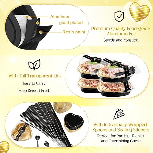 Miniatura 3 de Yinkin 50 juegos de moldes para tartas en forma de corazón de 9 onzas para el día de San Valentín, moldes de papel de aluminio de 5.4 pulgadas con