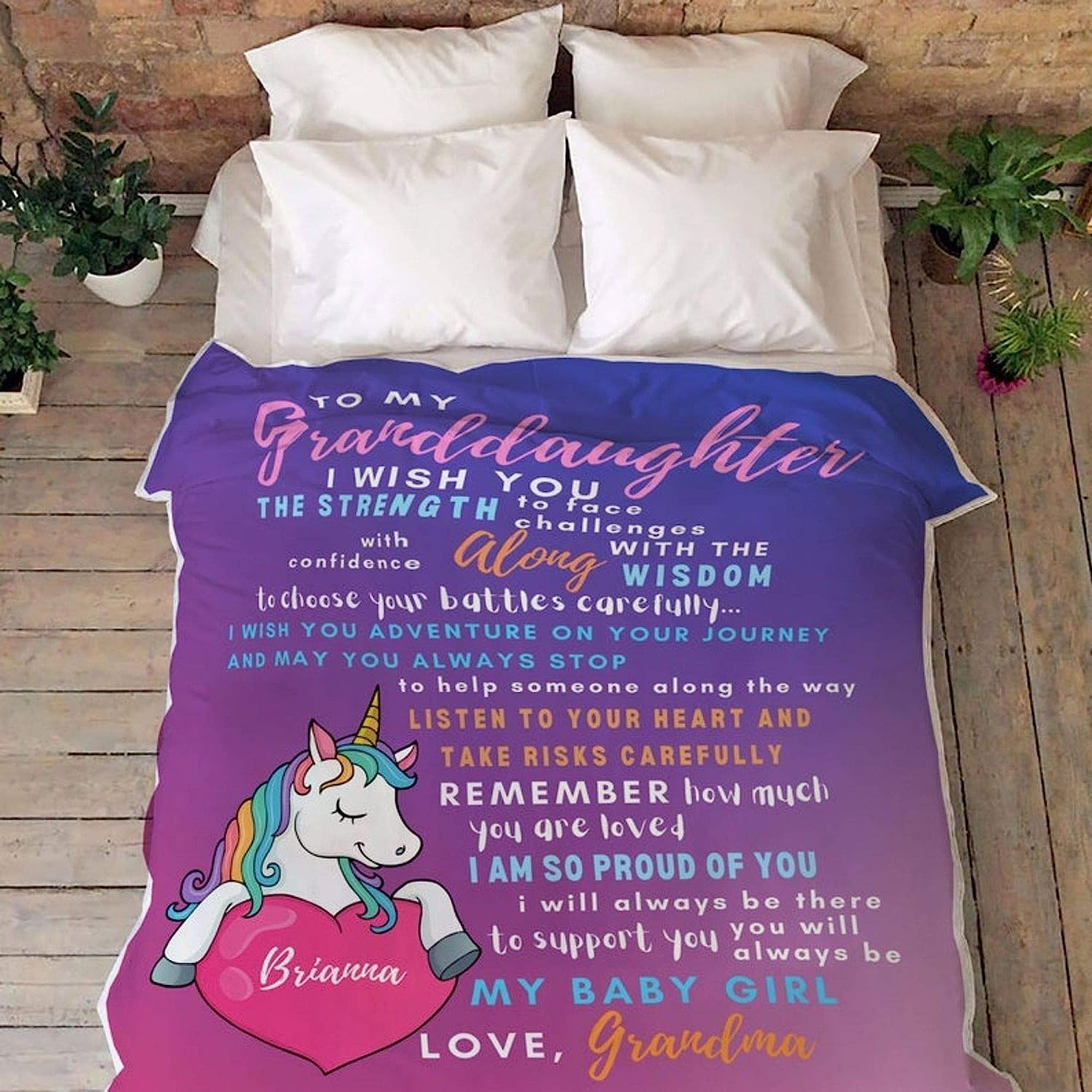 Manta de unicornio personalizada para niñas de la abuela, manta de forro polar personalizada con nombre de corazón para niños, manta de unicornio personalizada única para ahijada de parte de madrina