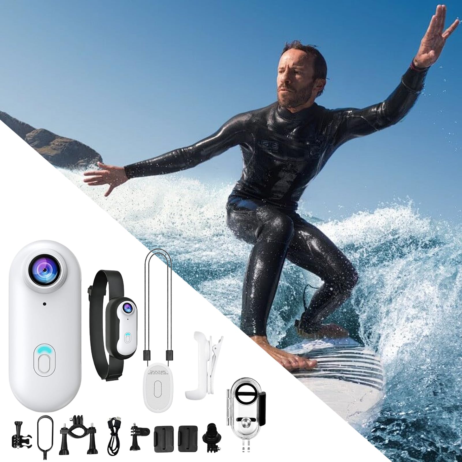 Fotocamera indossabile, fotocamera sportiva per esterni, dispositivo di vlogging indossabile, telecamera compatta per sport, moto, bicicletta, palestra, escursionismo, viaggi, animali domestici
