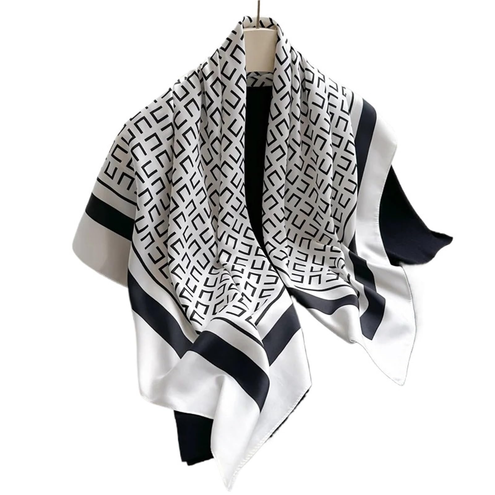 Zmcgno Women's White 1Pcs 90Cm Large Square Silk Twill Scarf Solid Color Printed Sunblock Shawl Headscarf(White)