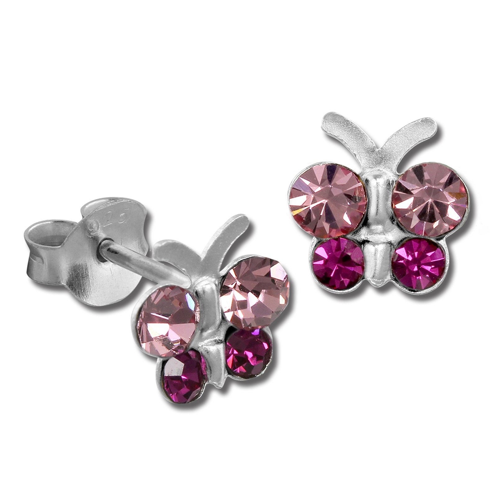 Tee-Wee Orecchini Per Bambine In Argento 925 Con Zirconi Rosa – Fiore Smaltato, 0,8 Cm, Regalo Gioiello