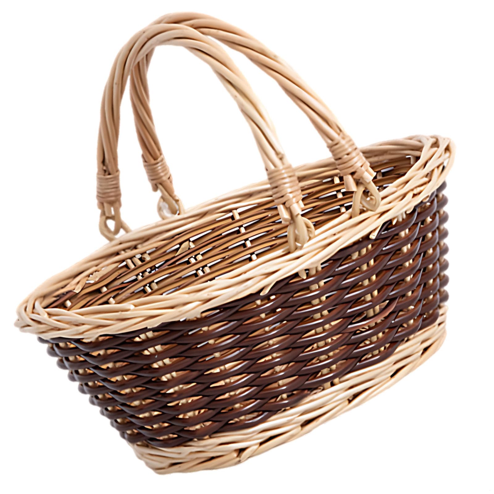 Handgewebter Aufbewahrungskorb, 26 x 21 x 10 cm, kleiner Picknickkorb aus Weide und Kunststoff mit zwei Griffen, leicht für Ostergeschenke