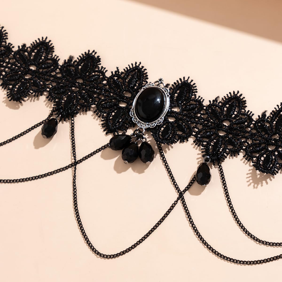 Gothic Black Lace Crystal Tassel Choker Necklace for Women Floral Gemstone Punk Lolita Collar Necklace Jewelry Vintage Thick Choker - Image 4