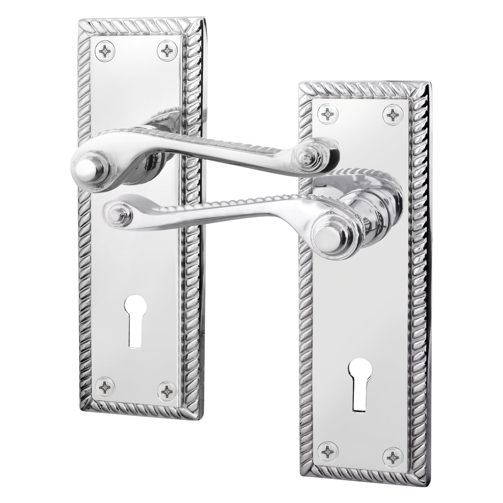 EAI Polished Chrome Door Handles Sash Lock, 1 Pair - Rope Scroll
