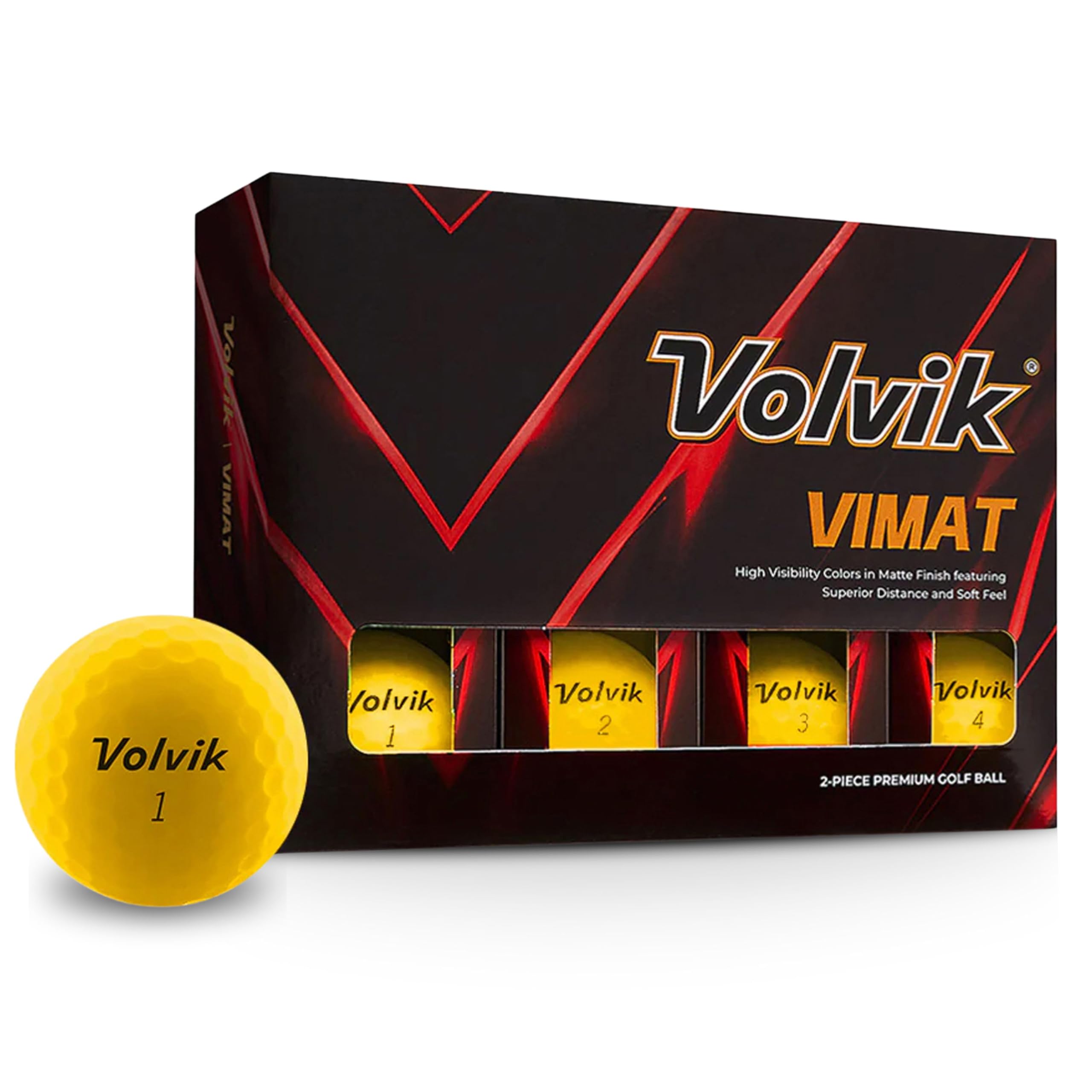 Volvik ViMat Yellow Golf Balls – New for 2025, 85 Compression, Matte, 2 Piece Single Core, Bright Yellow, 12 Pack