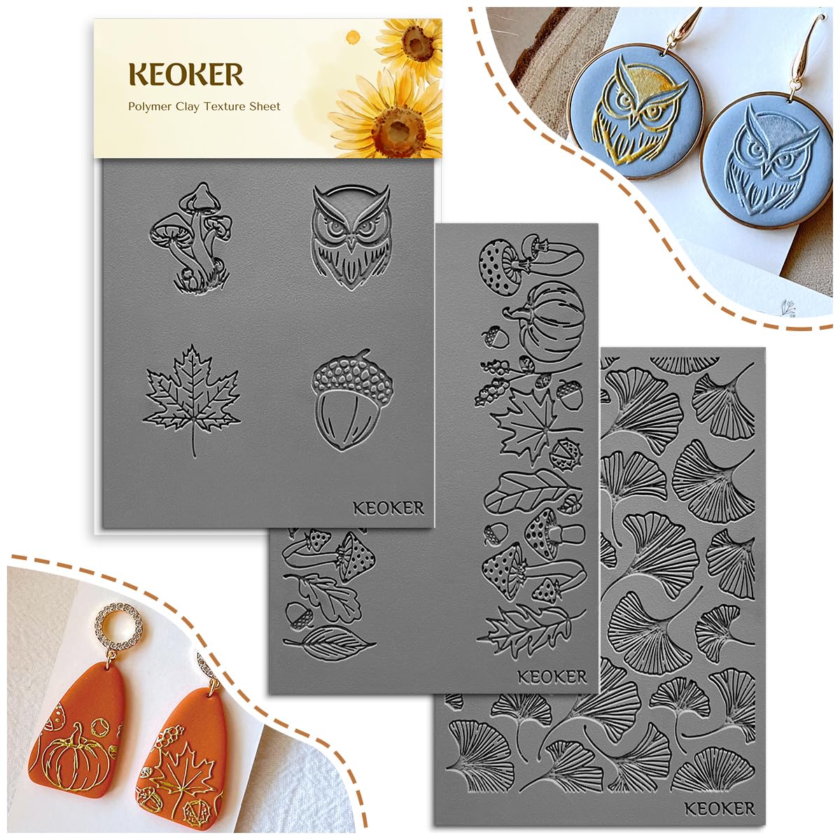 Keoker Pumpkin Polymer Clay Texture Sheet, Mat for Making Earrings Jewelry Clay Earrings Tools (Fall Texture Sheet 1-3)