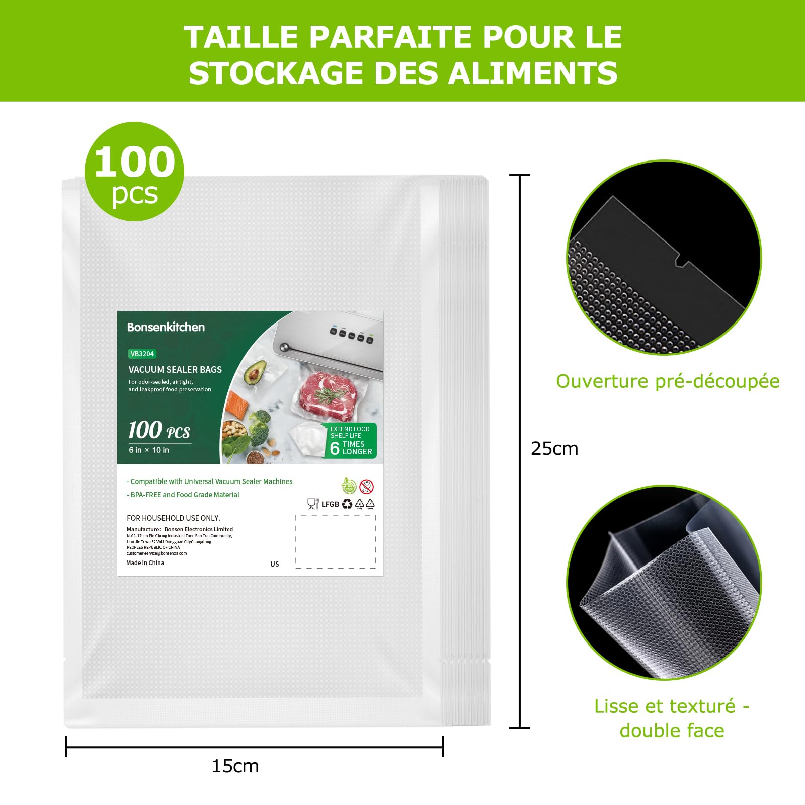 Rouleaux Sacs Sous Vide Alimentaire - 6 Rouleaux 15/20/28cm X 300cm Sans BPA