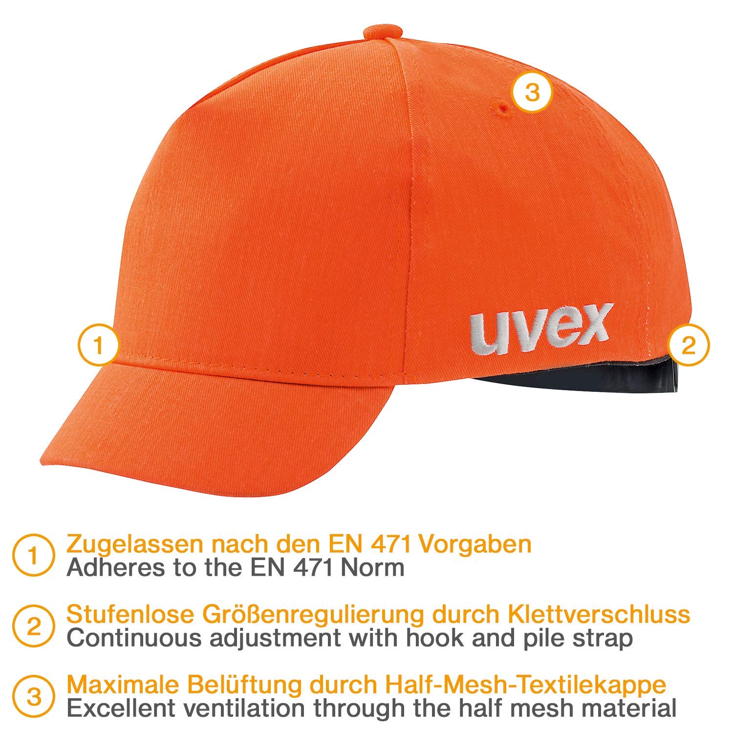 Uvex Gorro antigolpes con Visera Corta u-Cap hi-Viz Short Brim Unisex 52-54, Naranja