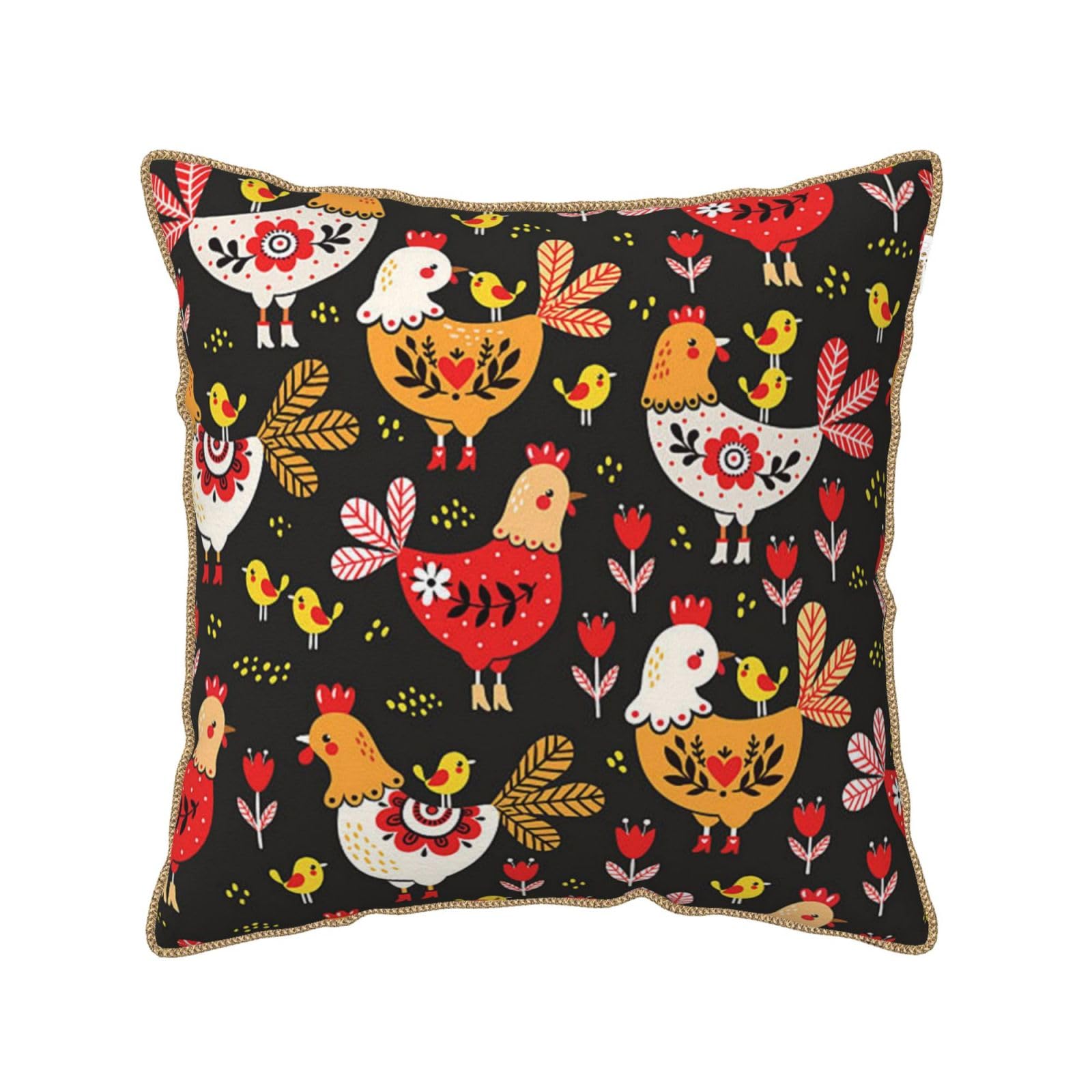 Housse de coussin en velours imprimé coq poules mignonnes décoration salon confortable