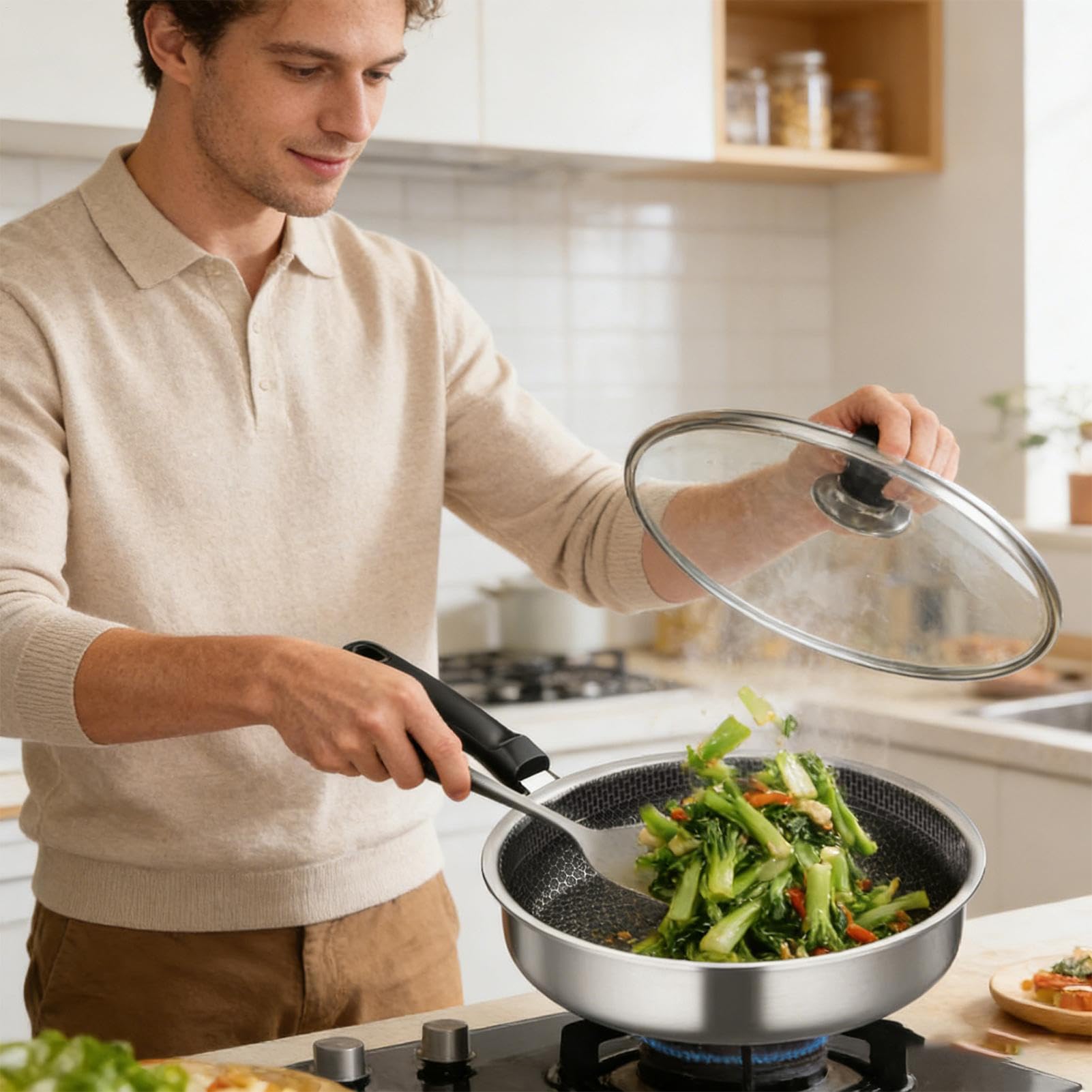 Antihaftbeschichtete Pfannen,Küchenutensilien Für Induktion Mit Deckel,Kochtopf - Geeignet für den Einsatz in Restaurants, beim Camping, auf Elektroherden und zum Kochen in der Heimküche
