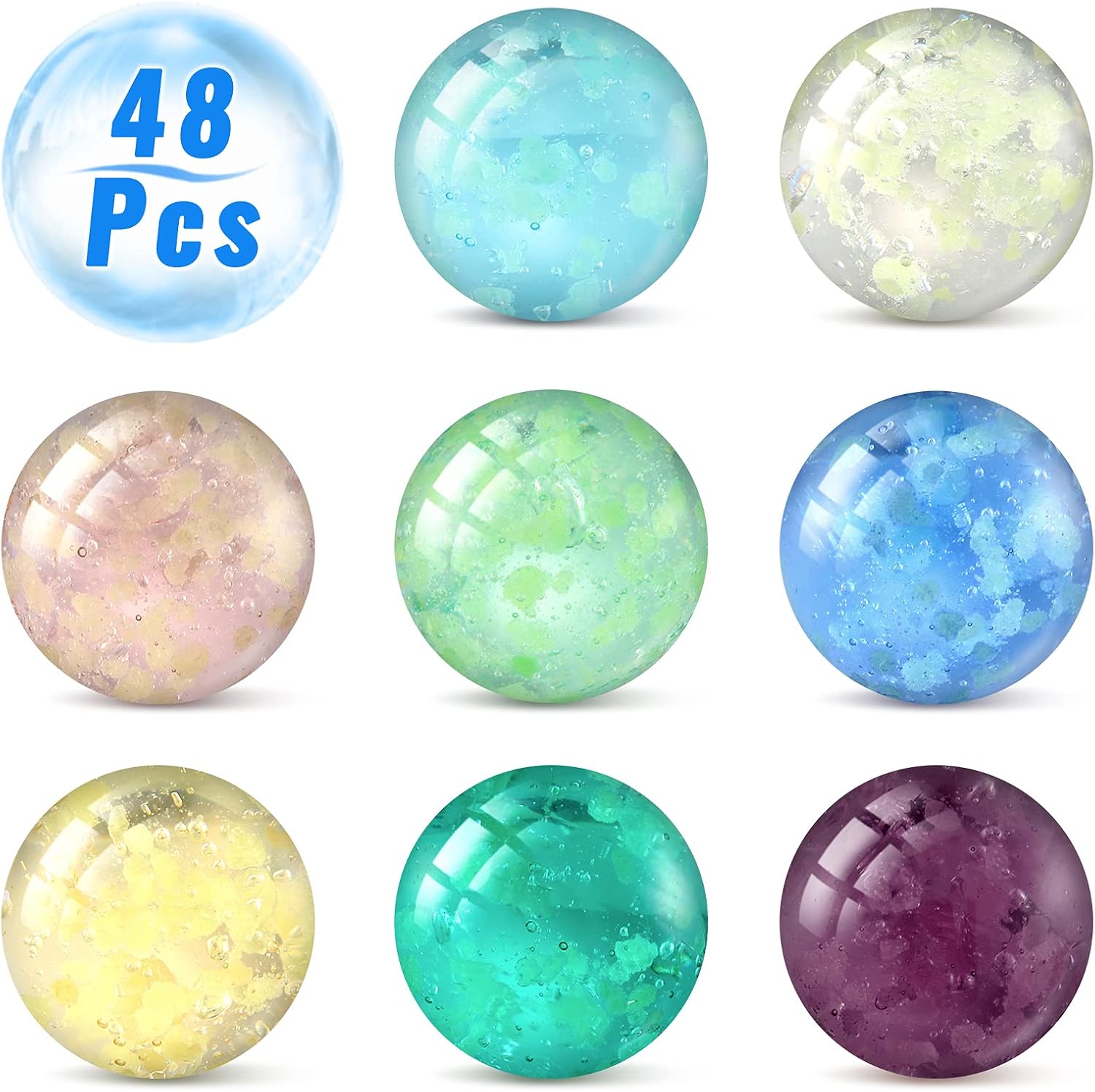 48 Pieces Marbles Glow in The Dark for Kids Mixed Colors Luminous Glass Marbles Runs for Kids Games DIY and Home Decoration(1.2 CM/ 0.47 Inch)